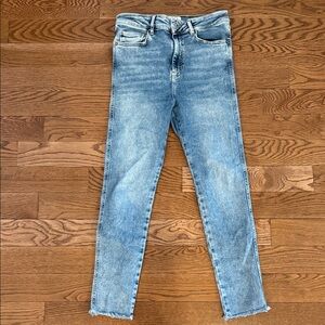 Free people high-rise stretch, frayed bottom, skinny jeans